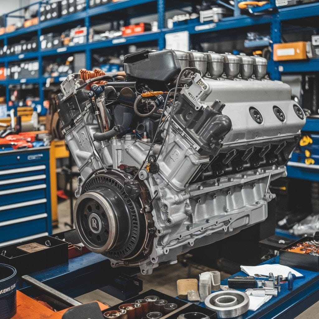 Rolls Royce Engine being repaired in workshop.