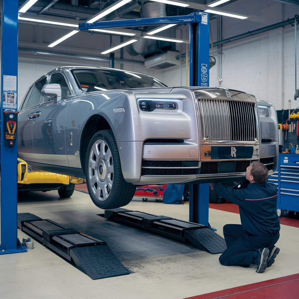 Rolls Royce suspension being repaired in the workshop.