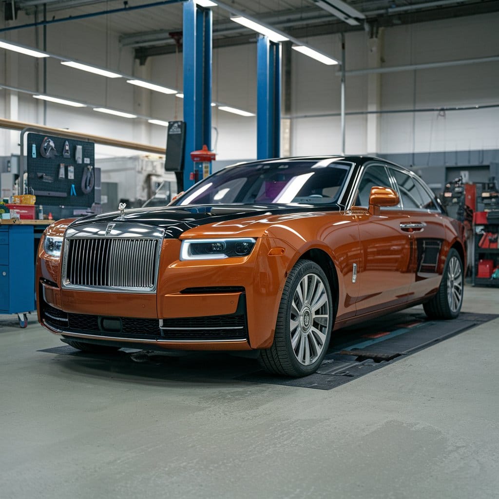 Rolls Royce Spectre being repaired in the workshop.